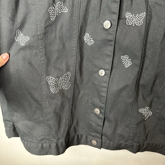 Quacker Factory Jacket Womens Sz XL Black Denim Jean Butterfly Rhinestones Gems - Picture 4 of 9